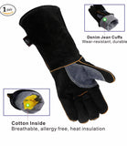 Extreme Heat & Fire Resistant Gloves Leather with Kevlar Stitching,Mitts Perfect for Fireplace